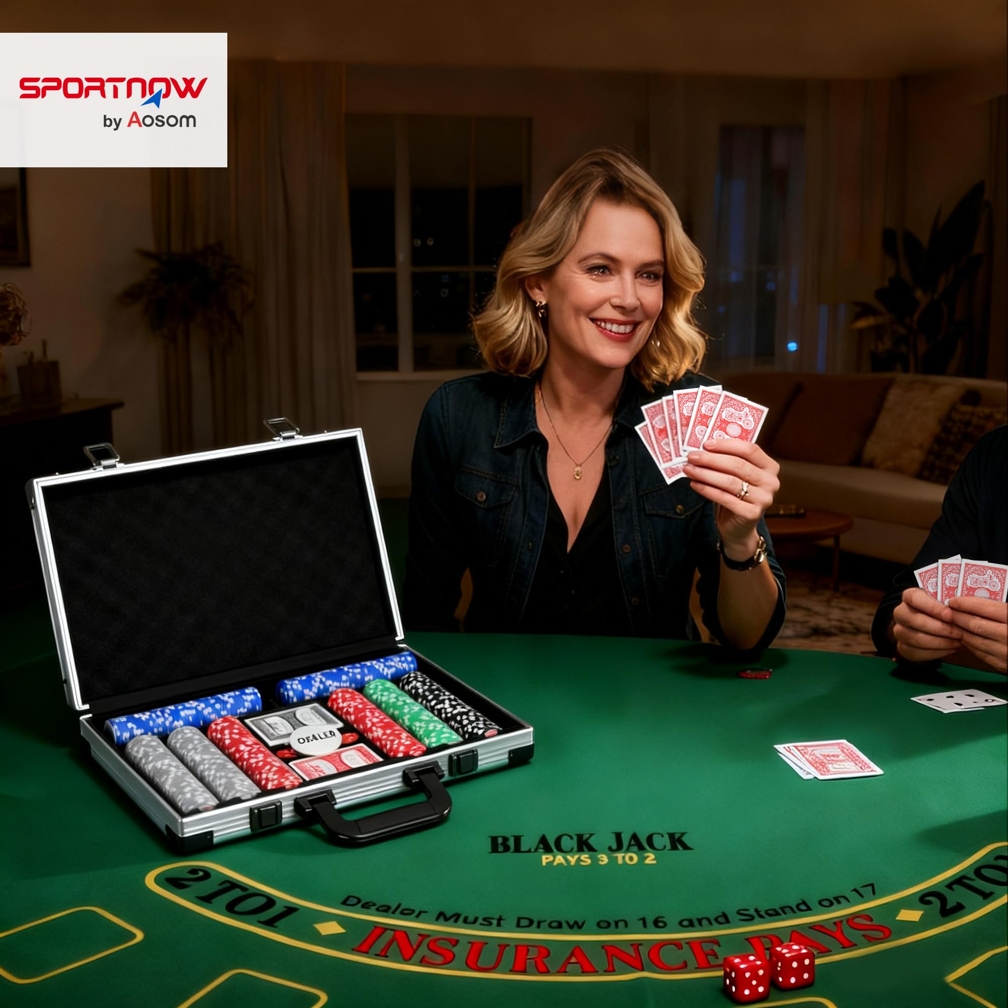 SPORTNOW Juego de Póker Profesional, Maletín de Póker con 400 Fichas de 11,5 g, 2 Barajas de Cartas, 5 Dados, Tapete y Botón de Crupier, para 9-10 Jugadores, Gris