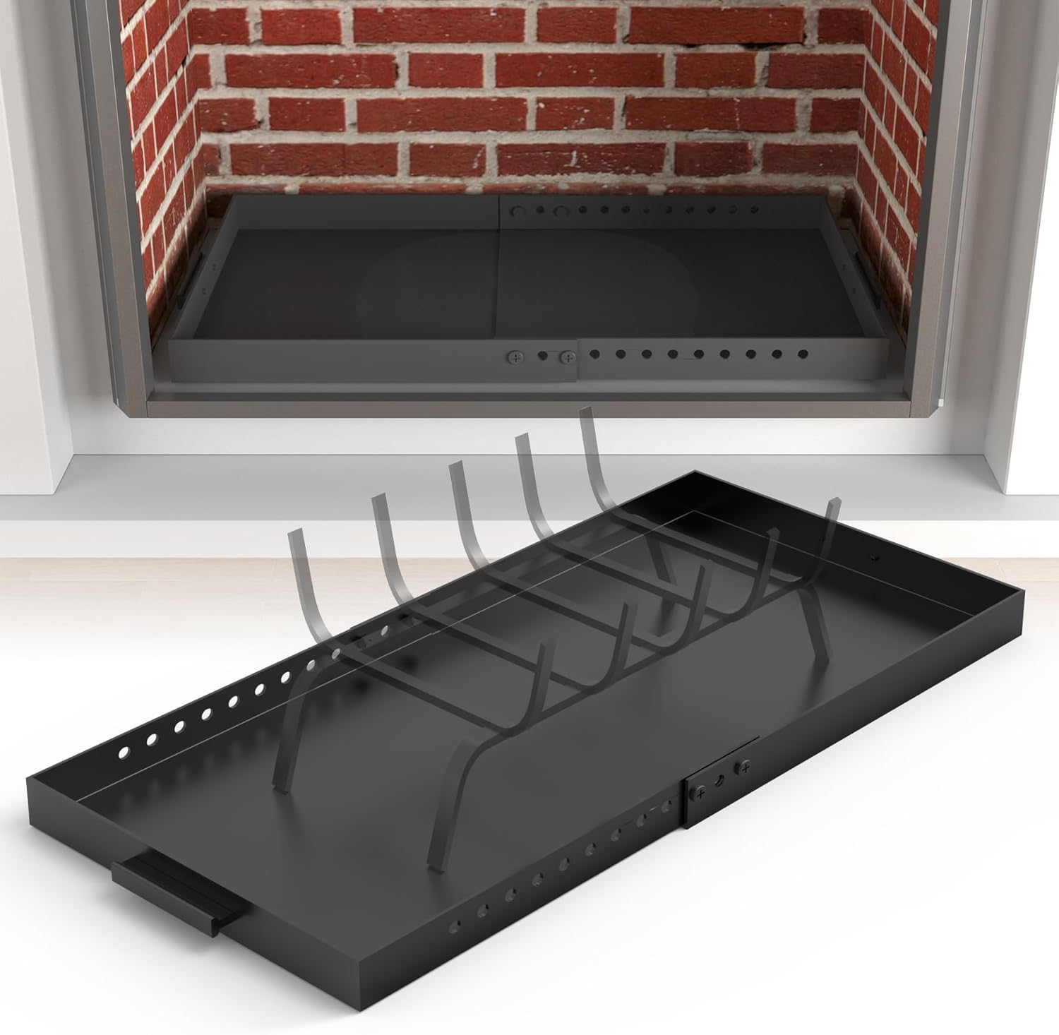 Air Jade Expandable Fireplace Tray, Galvanized Steel Fireplace Ash Pan with Handles, Adjustable Up to 31.5" x 15" Ember Holder Fireplace Ash Pan, Black, Rectangle