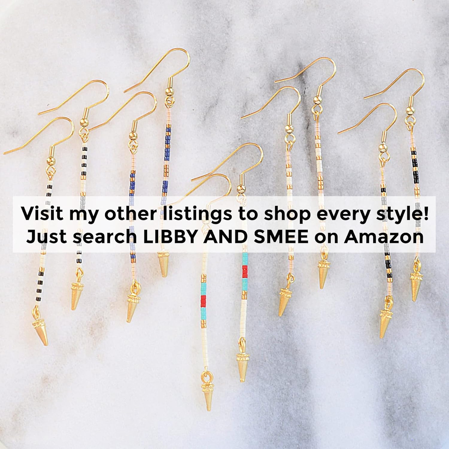 Black White Beaded Stick Gold-Plated Ear Wire Earrings 3 inches Teacher Gift