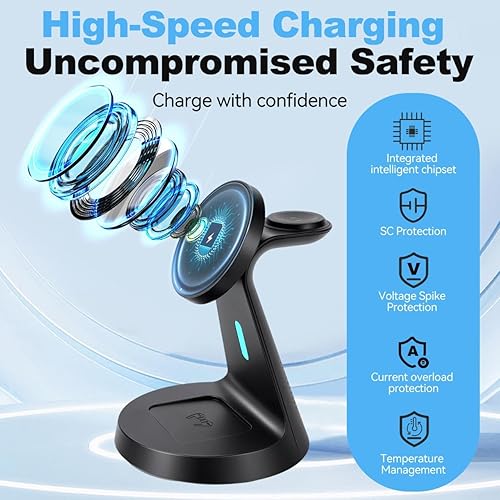 Miniatura 6 de Estación de carga 3 en 1, base de carga inalámbrica magnética compatible con Qi3 de 15 W de carga rápida para Apple iPhone 1615141312 Series iWatch