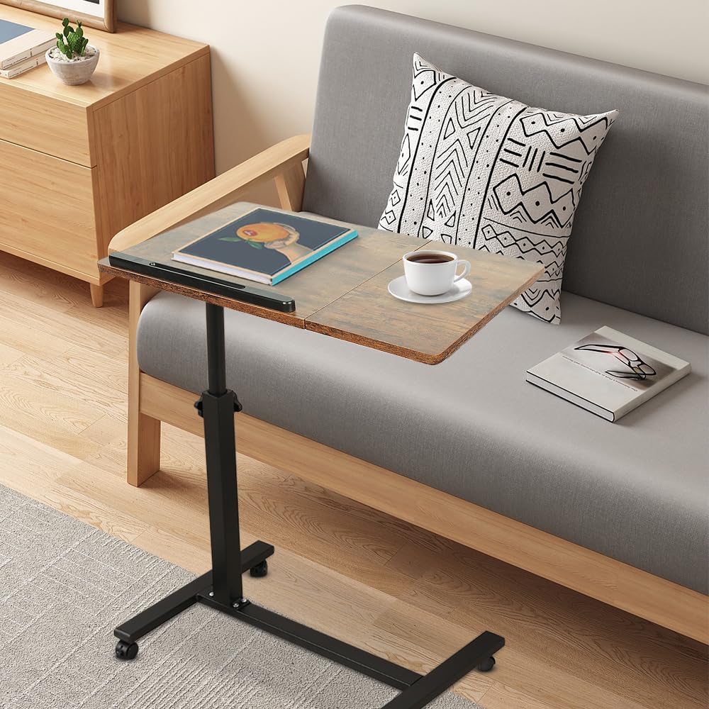 Table de Lit à Roulettes Réglable pour Ordinateur Portable avec Freins Arrière