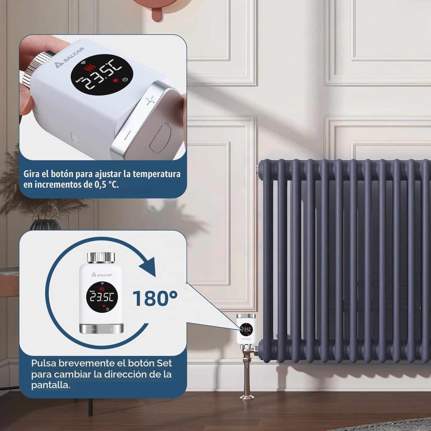 SALCAR Pack de 3 Cabezal Termostático TRV801W WiFi Termostato Calefaccion Compatible con Amazon Alexa & Google Assistant Programable Tuya Termostato para Radiador sin Puerta de Enlace Adicional
