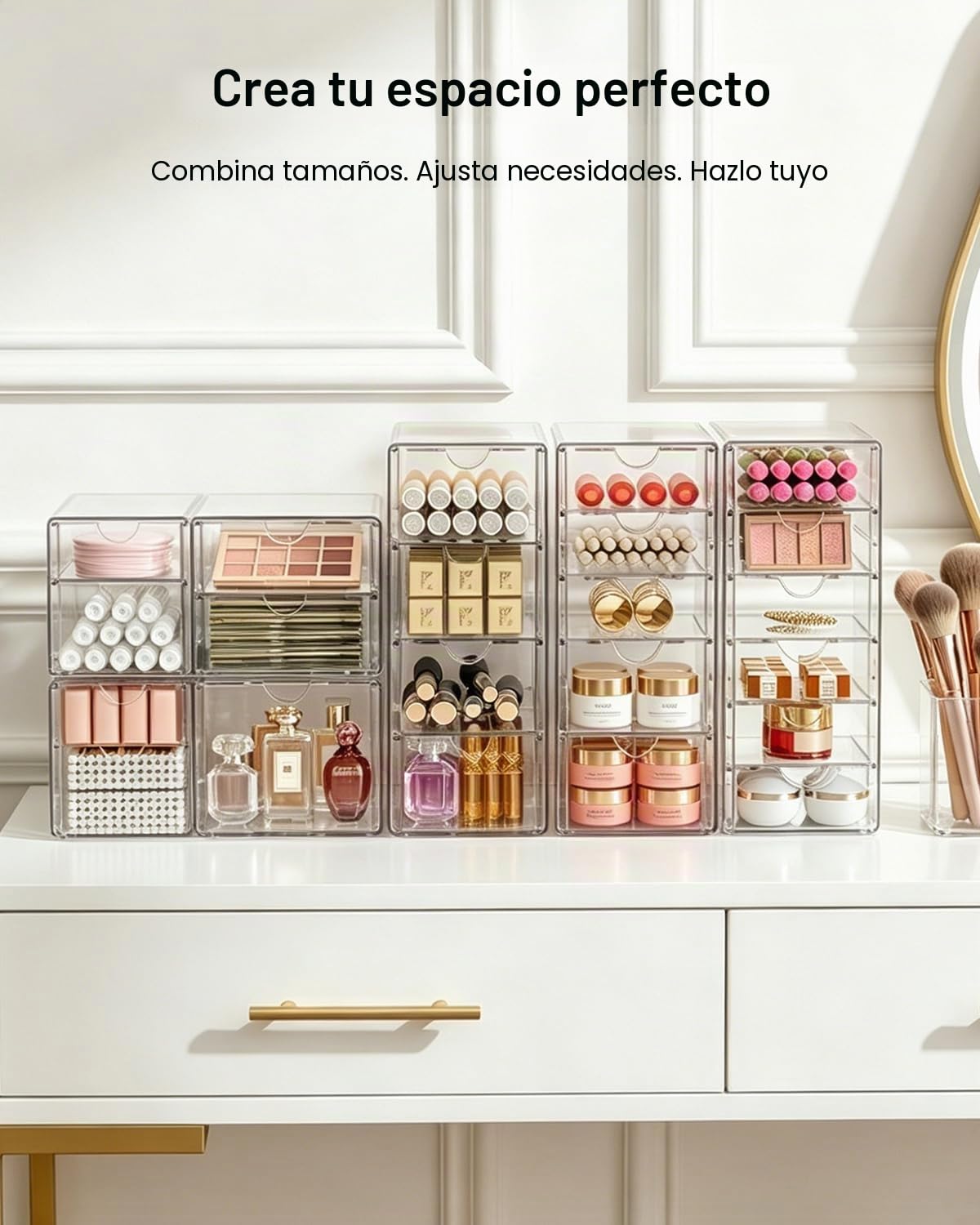 GoMaihe Organizadores de Escritorio (pack de 2): Organizador de Maquillaje Acrílico con 7 cajones | Organizador Multifuncional para bolígrafos, artículos de papelería(25,5 x 21,5 x 17,5 cm)