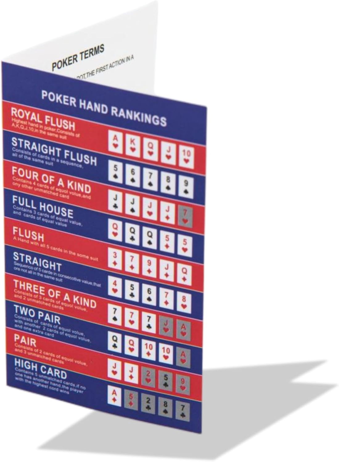 Bussiea 10 Poker Hand Rankings Cards, Texas Hold 'Em Hand Ranking Chart Card, Hand Rankings Quick Reference Guide for Beginners: Cheat Sheet with Rules & Charts