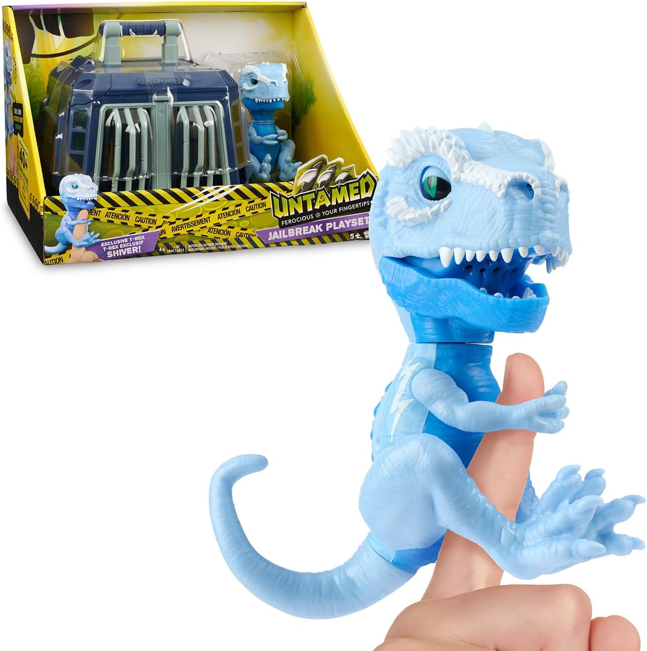 Untamed Jailbreak Playset with 1 Exclusive Interactive T-Rex, Shiver (Light Blue), Dinosaur Cage and Carrying Case (Ages 5+)