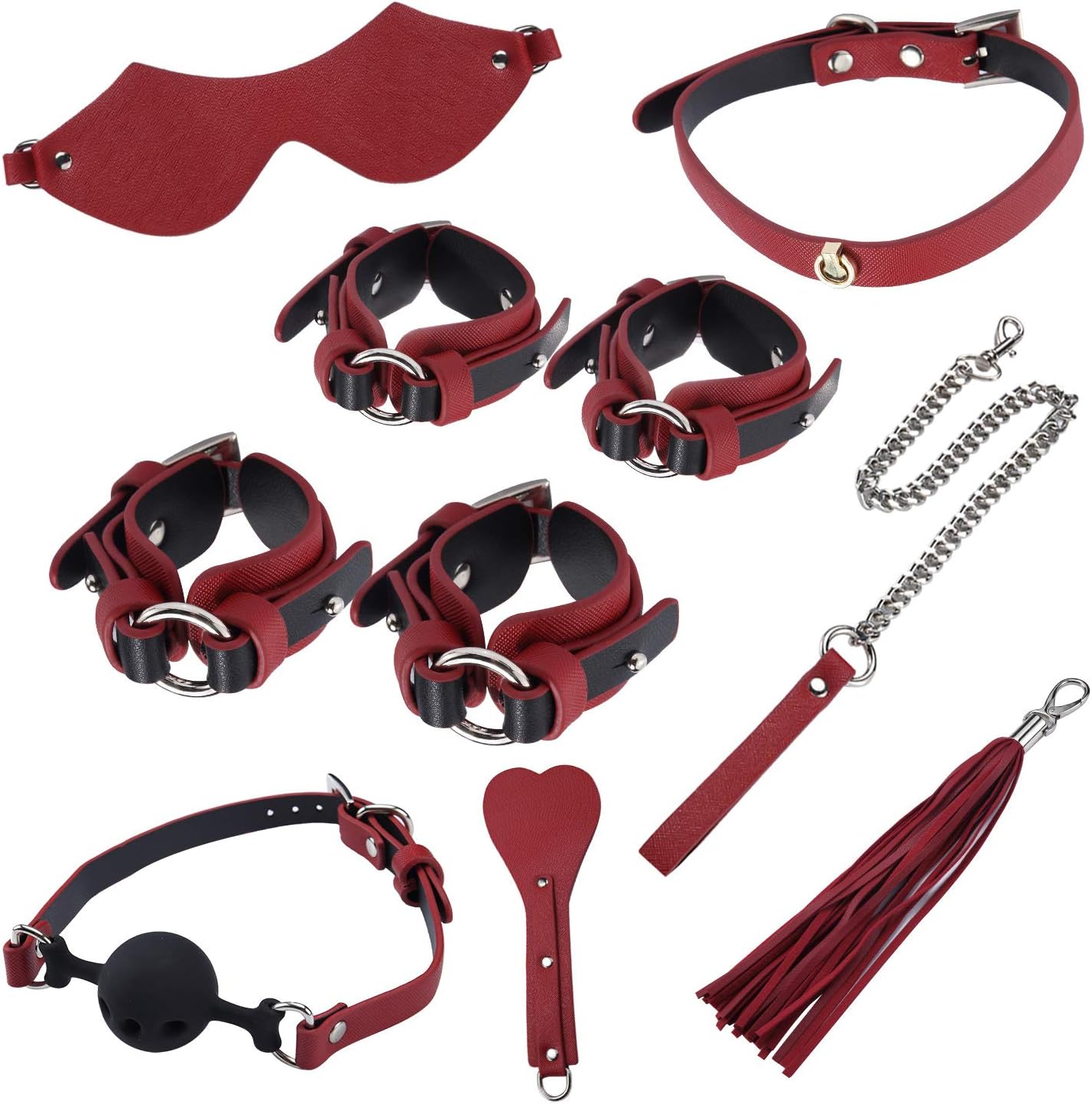 SM 8 Piece Bondage Flirting Eye Mask Mouth Plug Leather Whip Flirting Adult Products B76