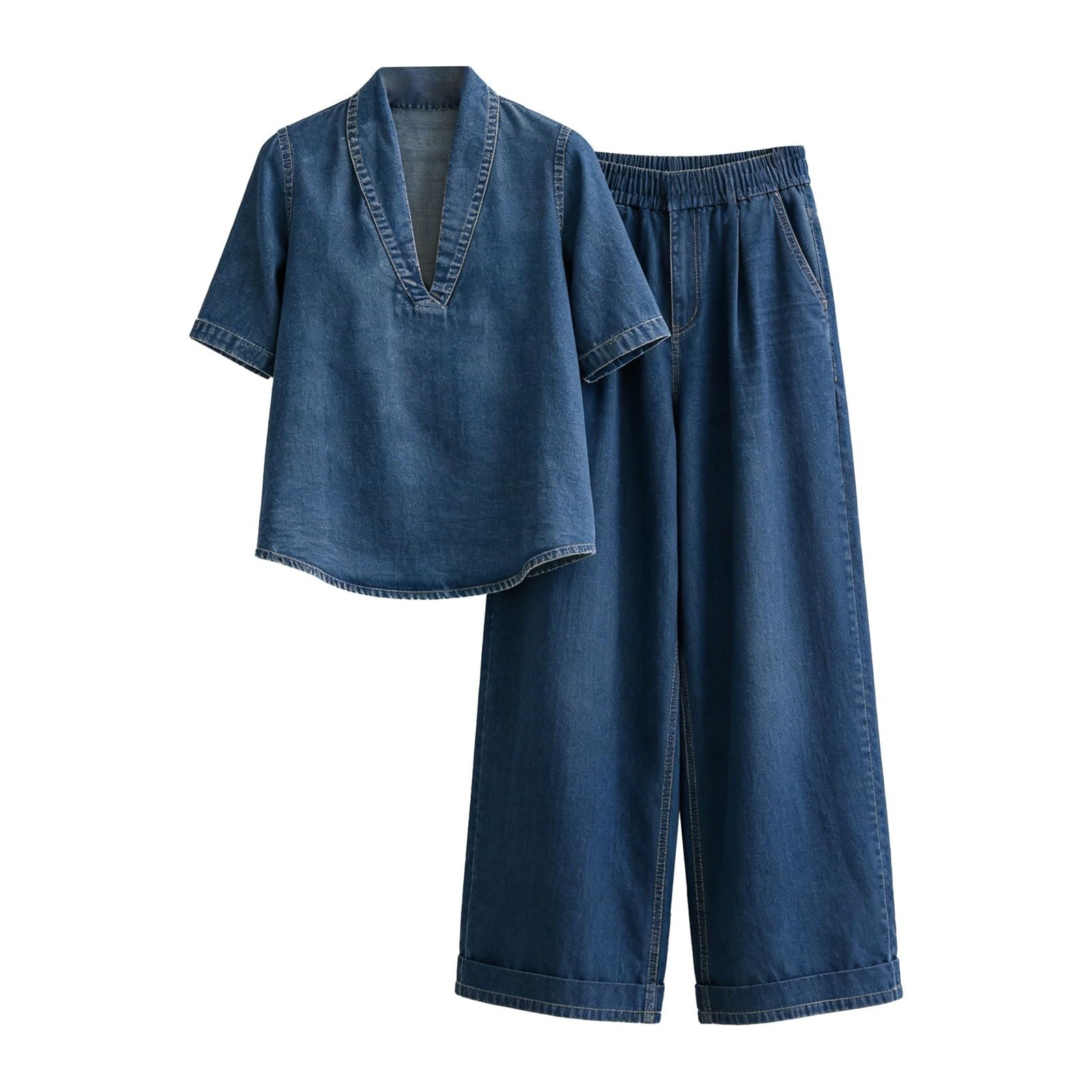Tuta Donna Estiva 2 Pezzi Camicie E Jeans Donna Vita Alta Larghi Completo Elegante Taglie Forti Curvy Casual Abbigliamento Tracksuit Primavera Slim Fit Spiaggia Vacanza