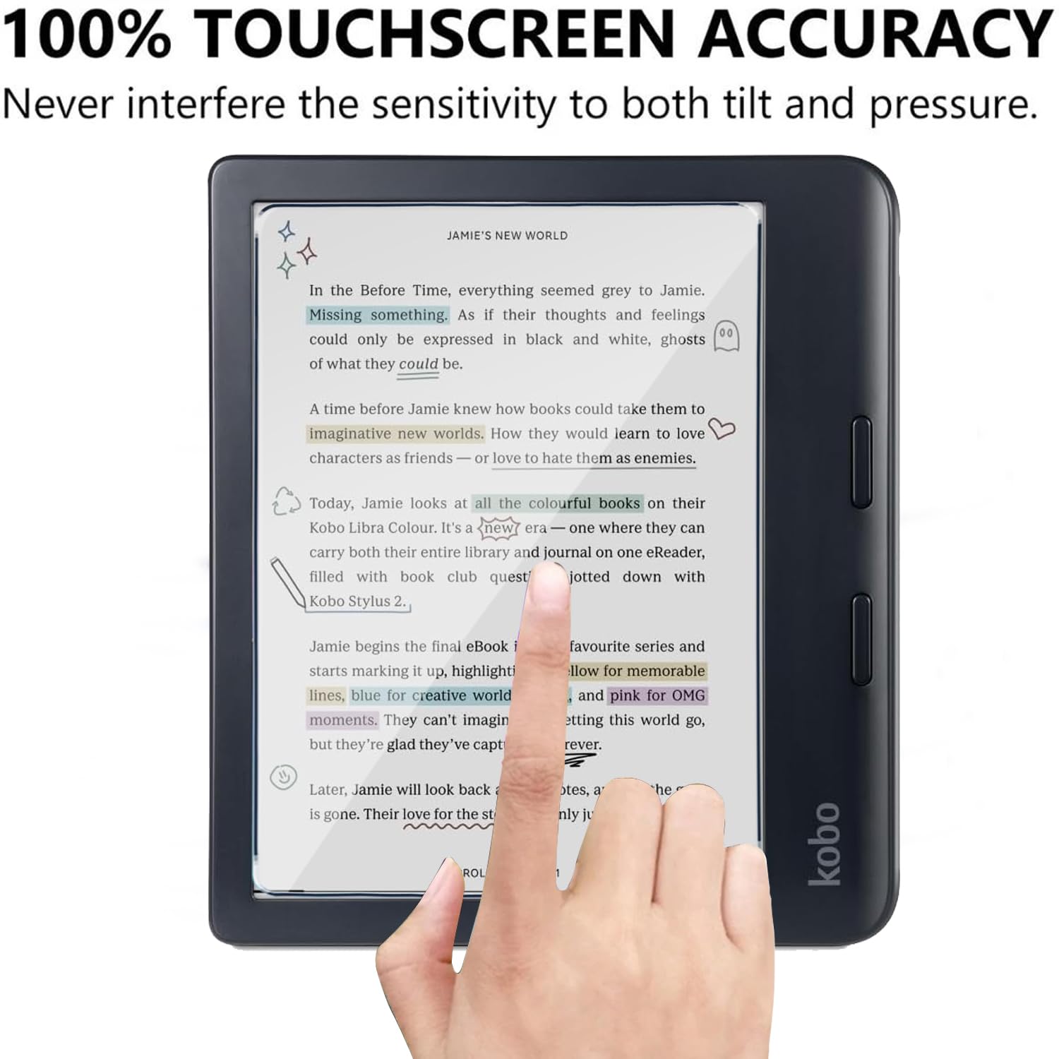 Pellicola Vetro Temperato per Kobo Libra Colour, 2 Pezzi Durezza 9H Anti-Graffio HD Trasparente