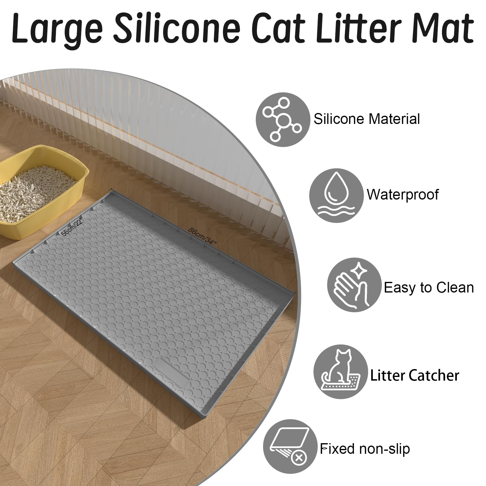 Große Katzenstreu-Matte, 86,4 x 55,9 cm, Katzenstreu, Fangmatte für Katzentoilette, Silikon, mit erhöhten Kanten, wasserdicht, Beige, 2 Stück