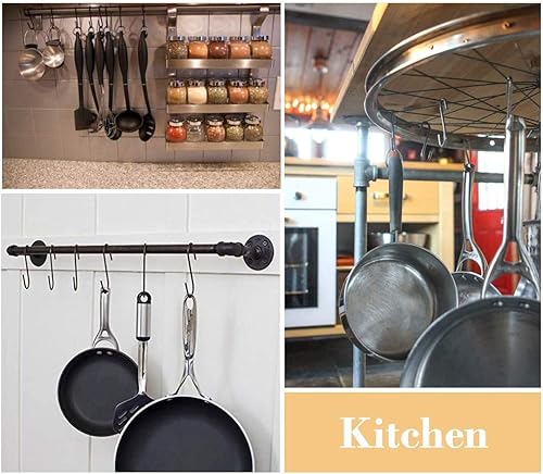 Miniatura 6 de Paquete de 50 ganchos negros en S  Ganchos colgantes de acero resistentes para estante de ollas de cocina, armario, plantas, colgador de metal para