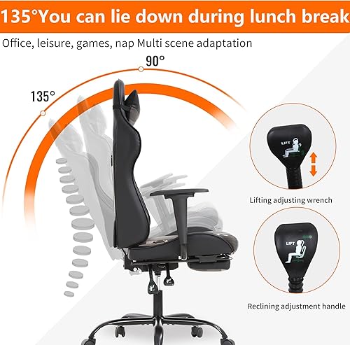 Miniatura 23 de Sillas de cuero sintético con respaldo alto, silla de computadora con reposacabezas y soporte lumbar, asiento ancho ajustable en altura ajustable,