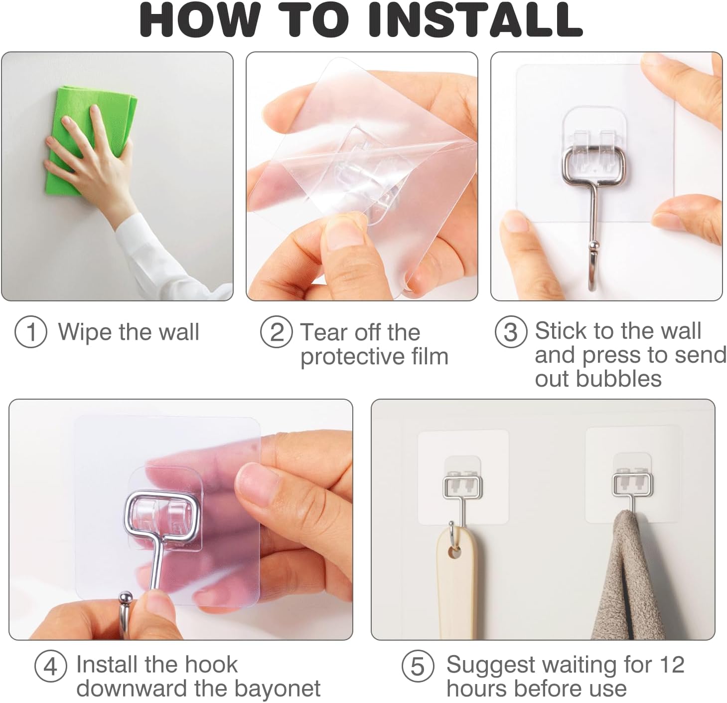 Ninth Five 18 Pack Large Adhesive Wall Hooks for Hanging Heavy Duty 44Ib
