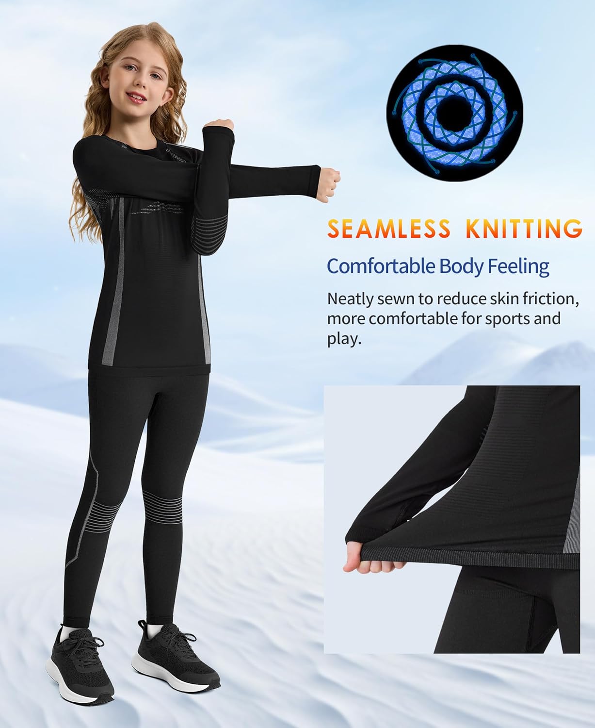 beautyin Thermal Underwear for Kids Athletic Thermals Top and Bottom Set Boys Girls Long Johns Set Winter Base Layer - Image 6