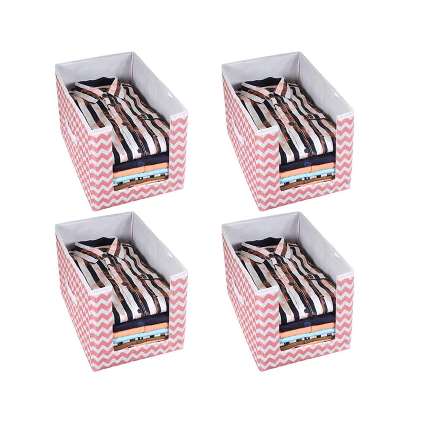 PrettyKrafts 4 Pcs Non Woven Large Capacity Shirt Stacker/Foldable & Stackable Closet Wardrobe Cupboard Organizer/Multipurpose Cloth Storage Box Organizer Peach, 25x38x25 cm)