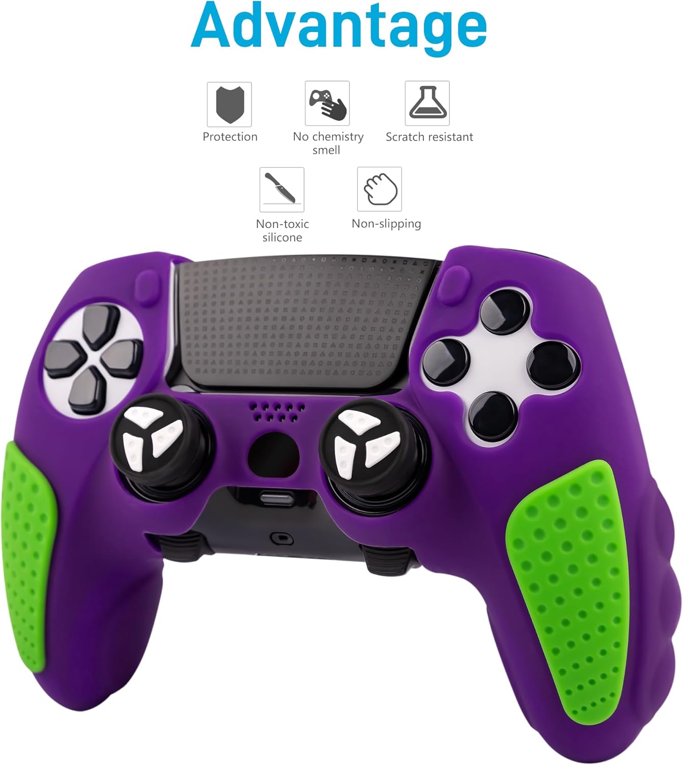 Durable Silicone Grip Cover for DualSense Edge PS5 Controller – Ergonomic, Anti-Slip Design with Thumb Stick Caps for Full Protection (Purple) - Image 5