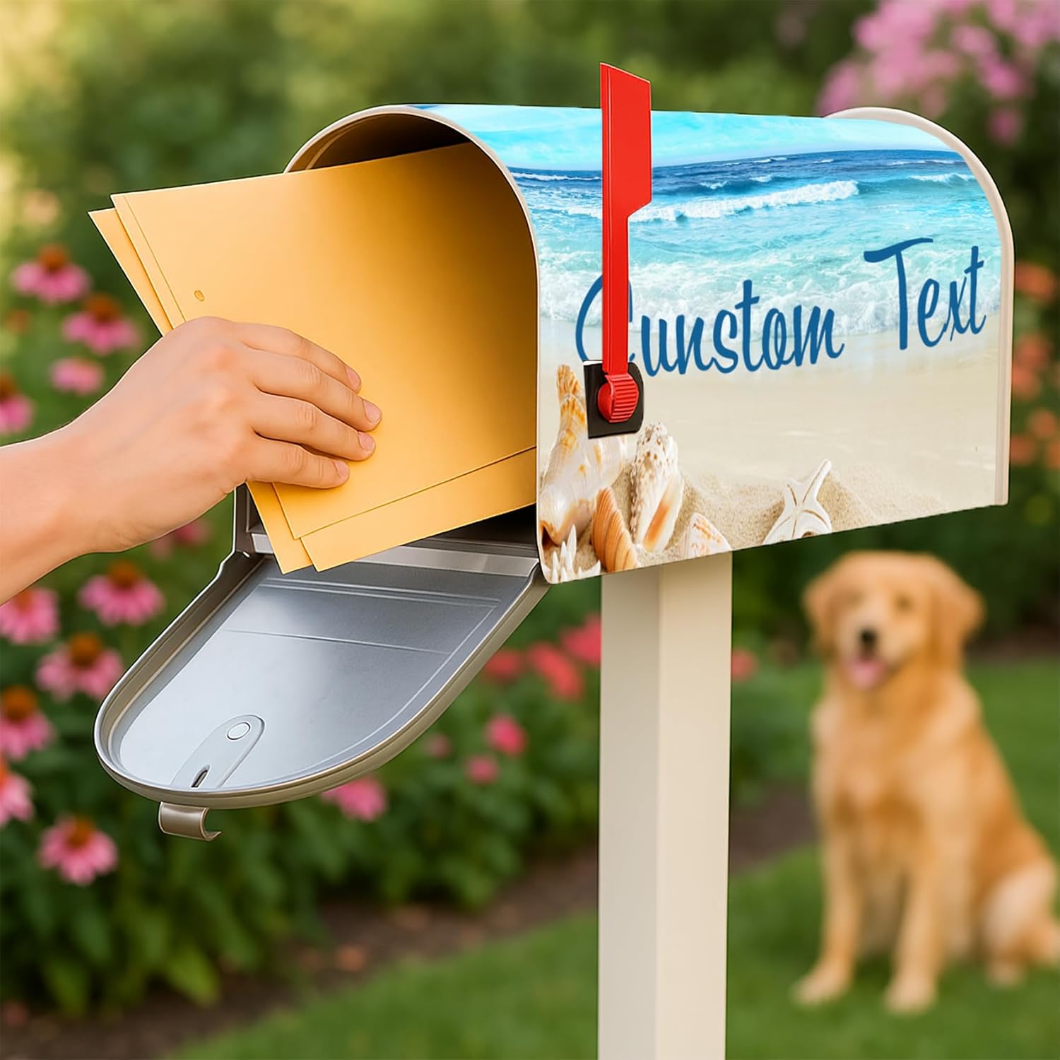 Beach Personalize Custom Mailbox Cover, Customized Mailbox Wraps, Personalized Mail Box Magnet Decor Post Letter Box Covers Standard Size for Outside Garden Yard