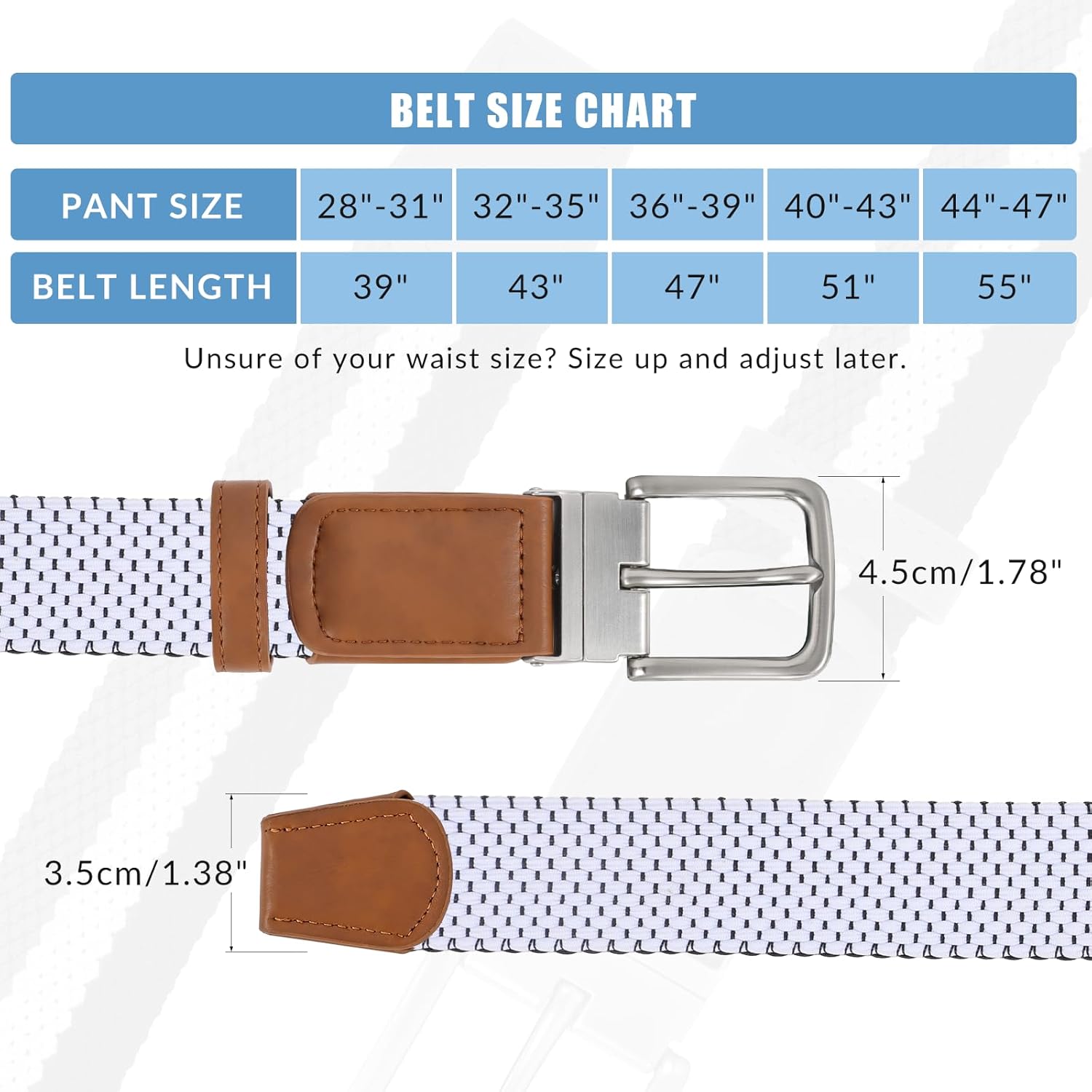 SANSTHS Reversible Braided Belt for Men and Women, Elastic Stretch Woven Golf Belts for Men, Casual Jeans Sports Work 1 3/8" - Image 6