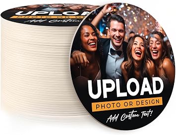 Personalized Drink Coasters, Custom Cardboard Coasters with Photo and Text, Design Your Own Coaster for Events, Parties, Bars, and Unique Gifts, 3.95 Round p (20-Pack)