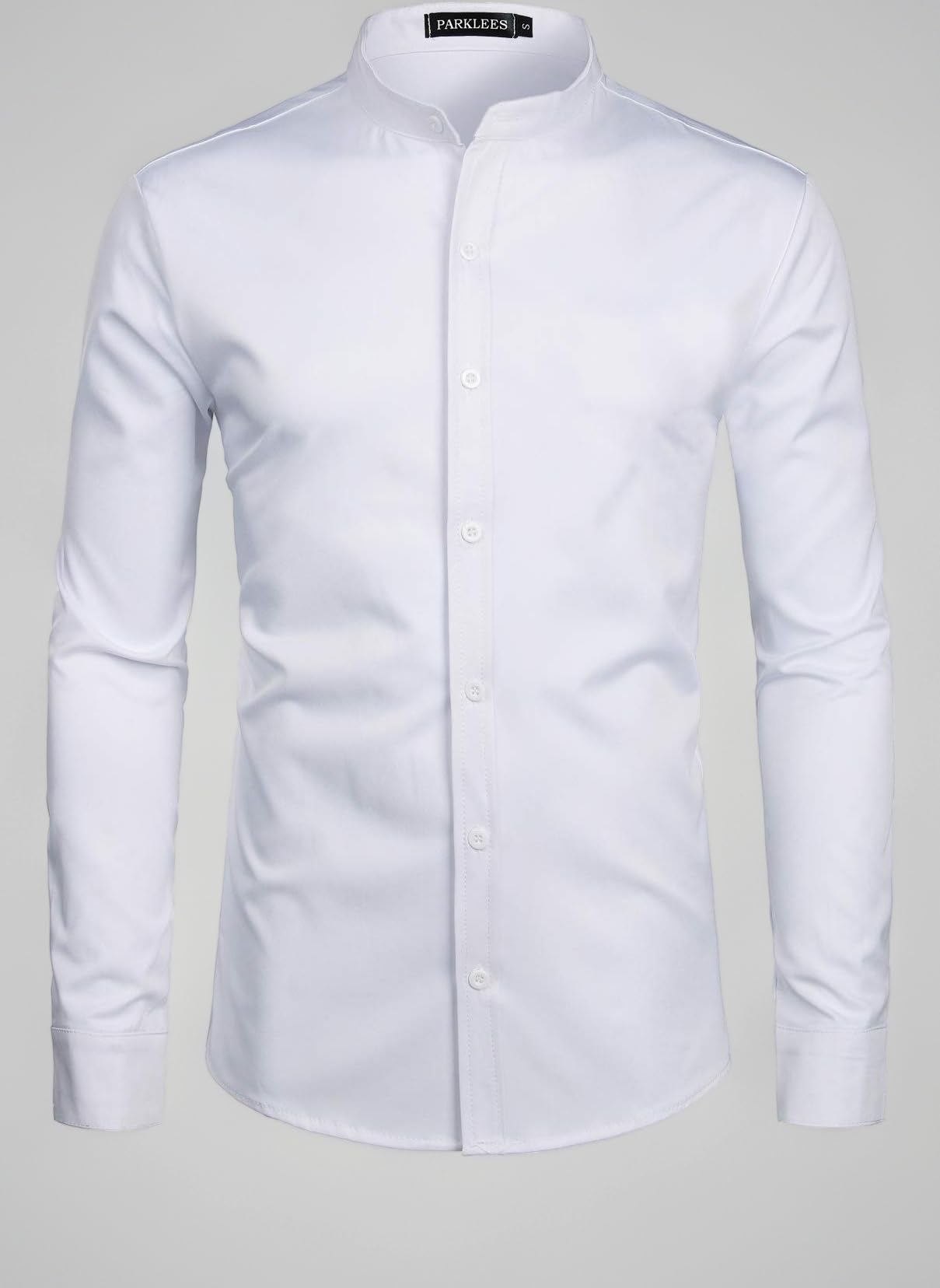 Men's Slim Fit Long Sleeve Button Up Casual Band Collar Shirts