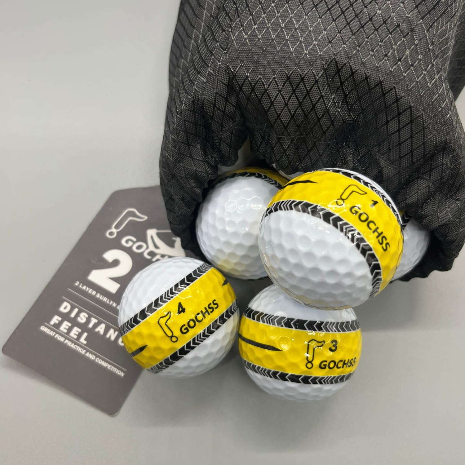 Surlyn Lot de 20 balles de golf à 2 couches avec ligne d'arrivée 332 dimples Faible spin Largeur de plus de 27 m Balles de golf durables pour amateurs, juniors et femmes