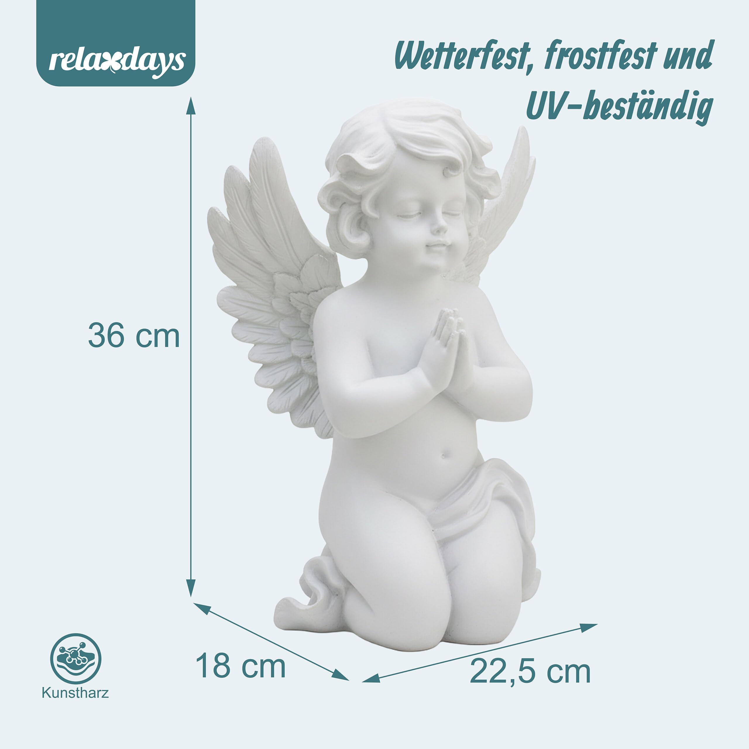 Relaxdays Grabengel betend, Kunststein, Wetter-, Frost- & UV-beständig, H x B x T: 36x22,5x18 cm, Grabschmuck, weiß