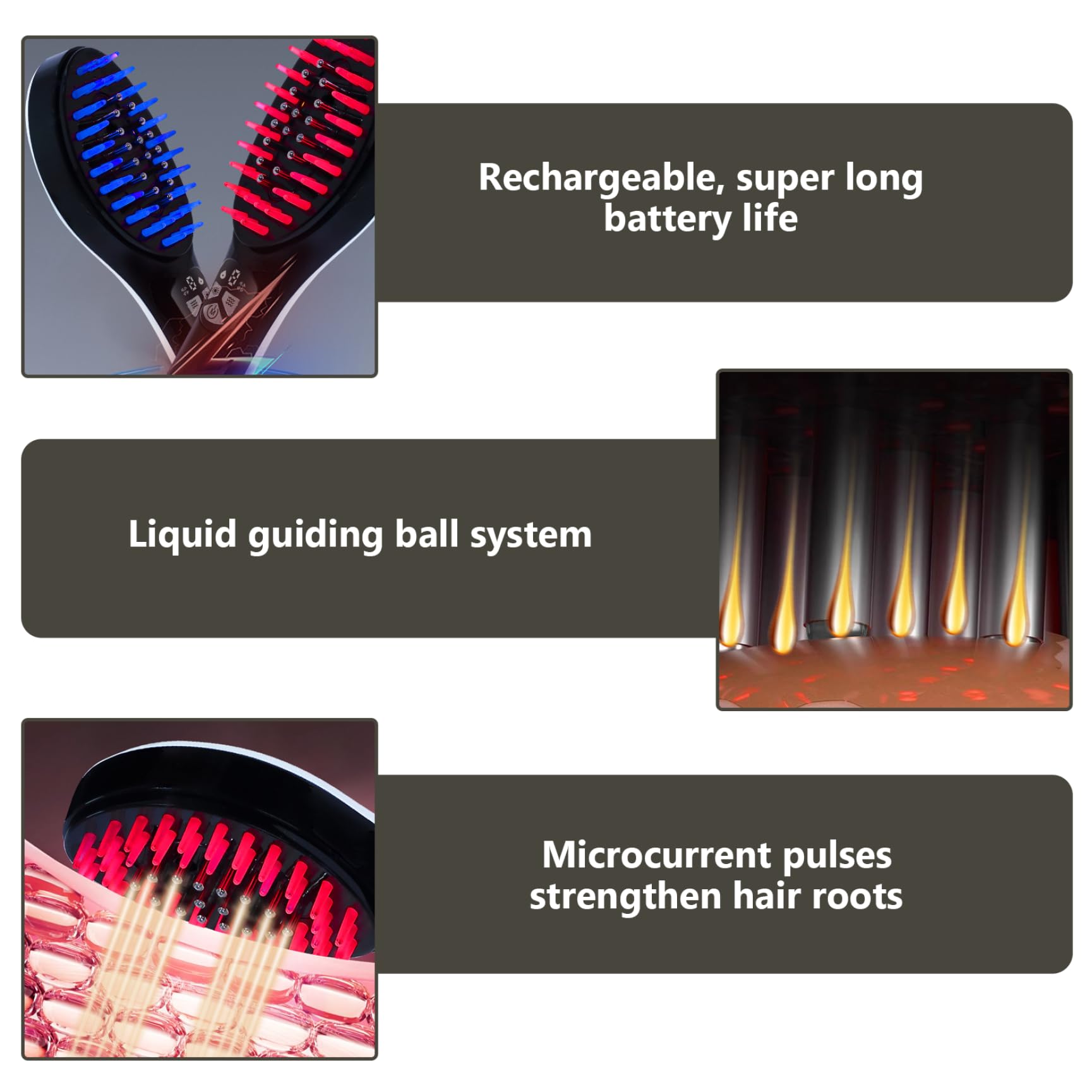 Masajeador eléctrico del cuero cabelludo con luz roja, cepillo para el crecimiento del cabello 2 en 1 con nanospray, rodillo de microcorriente EMS y vibración para el cuidado y relajación cuer