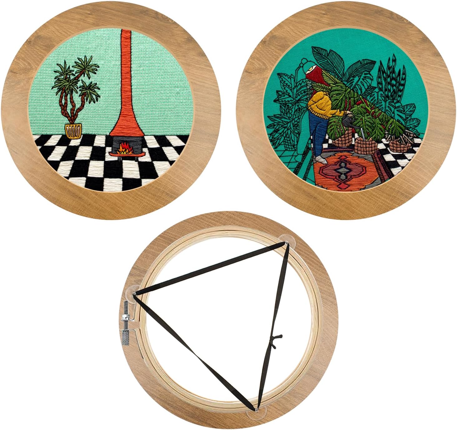 3 Sets Embroidery Display Frame with Bamboo Hoops, 8 Inch Round Wall Mounted Embroidery Hoop Frame for Finished Cross Stitch, Needlework, DIY Art Craft Sewing Decoration