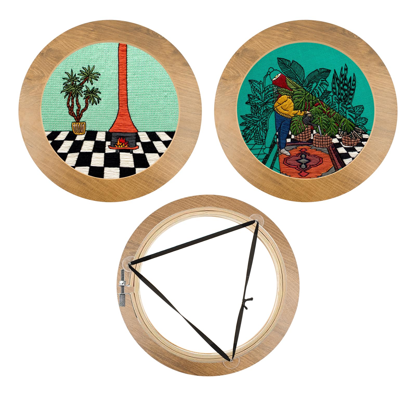 3 Sets Embroidery Display Frame with Bamboo Hoops, 8 Inch Round Wall Mounted Embroidery Hoop Frame for Finished Cross Stitch, Needlework, DIY Art