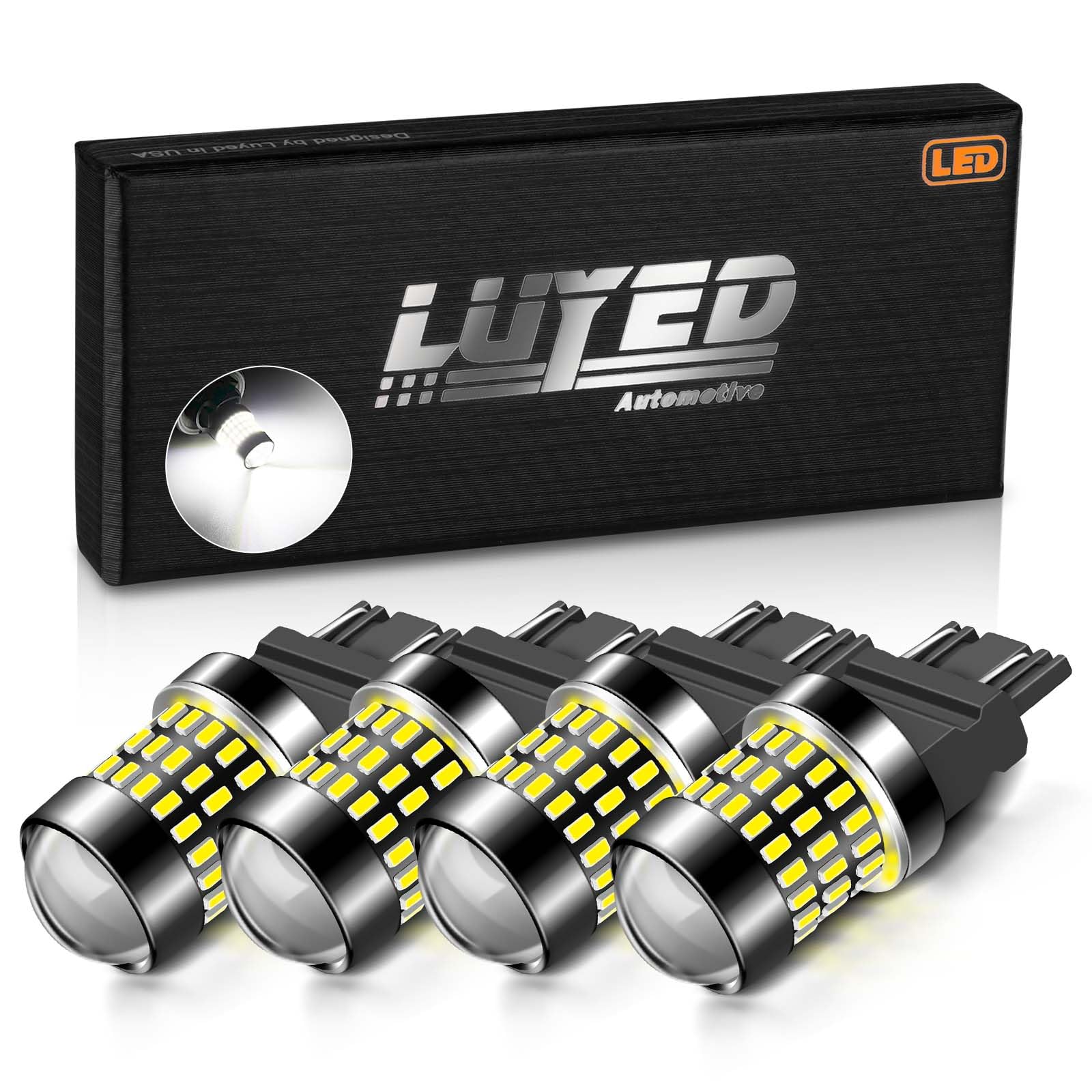 LUYED 3156 3157 LED Bulb Back Up Reverse Lights 6500K Xenon White Super Bright 3056 3057 3057K 4157 LED Bulbs with Projector for Tail Turn Signal Brake DRL Lights,Pack of 4