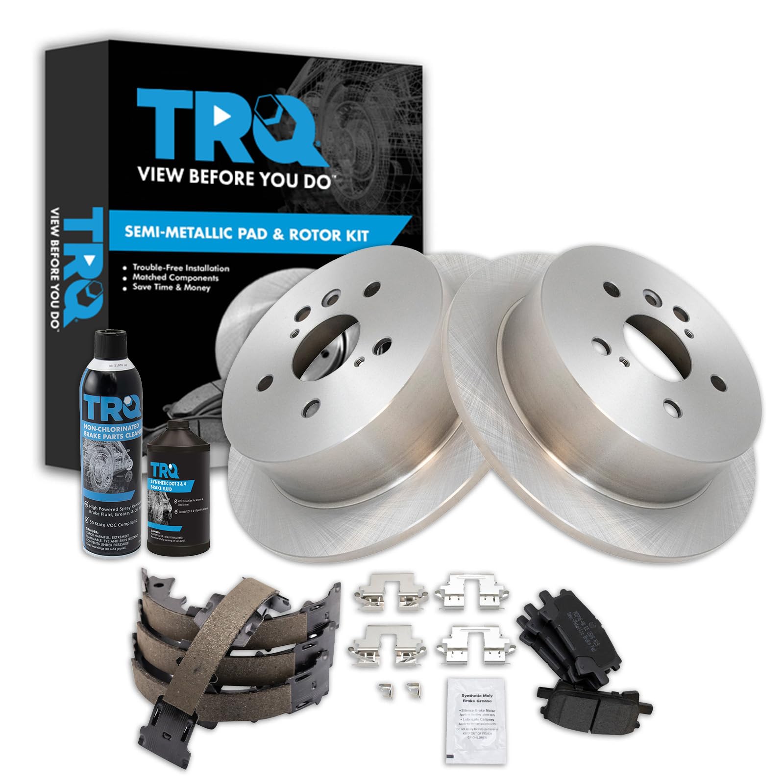 TRQ Rear Brake Pad &amp; Rotor Kit Semi-Metallic Compatible with 2004-2006 Lexus RX330 2007-2009 RX350 2006-2008 RX400h 2004-2007 Toyota Highlander