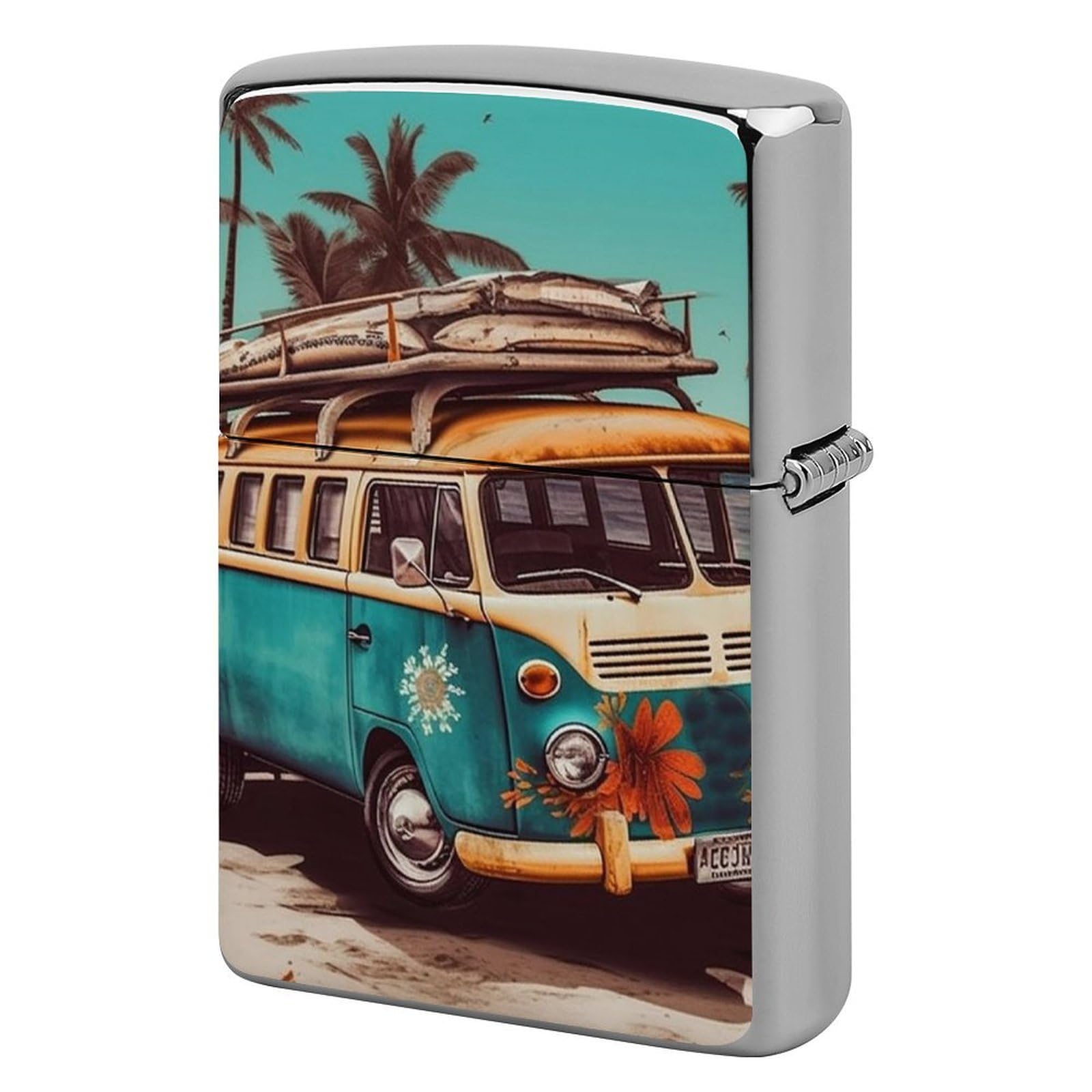 Old Bus with Surfboard Lighter Cover for Men, Personalized Lighter Case for Birthday Gift, Flip-Top Lighters Protective Cover, Portable Lighters Shell for Outdoor, Travel