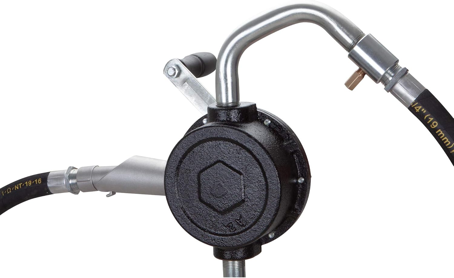 Groz 44082 Industrial Rotary Fuel Pump, with Steel Discharge Spout, Vacuum Breaker and 8' Discharge Hose