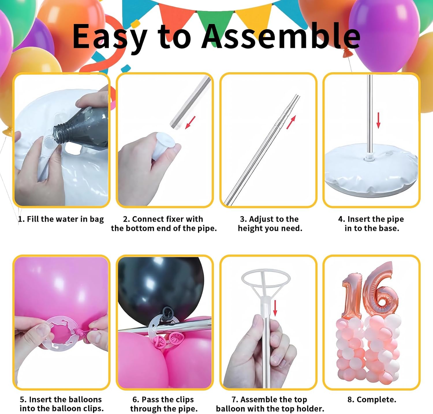Balloon Arch Kit Balloon stand - Set of 6 Adjustable 7 Feet Balloon Arch Stands with Bases for Floor, Tall Balloon Tower Pillar Assembly Kit for Birthday, Party Decorations