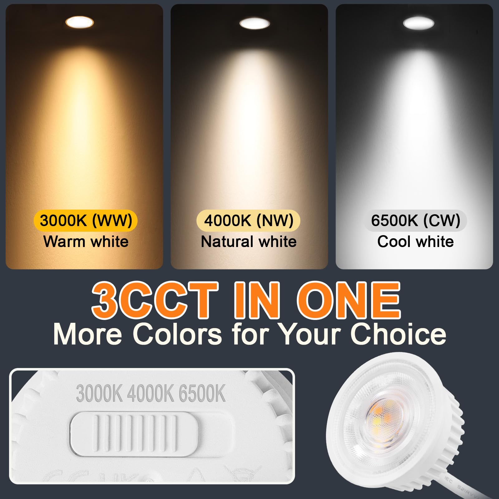 YindaLux Pack of 6 Dimmable LED Module Diameter 50 x 23 mm for Recessed Spotlights 4.9W 500LM 3CCT Warm White 3000K Natural White 4000K Cool White 6500K IP44 Waterproof Module 38° Replaces GU10 MR16 - Image 3