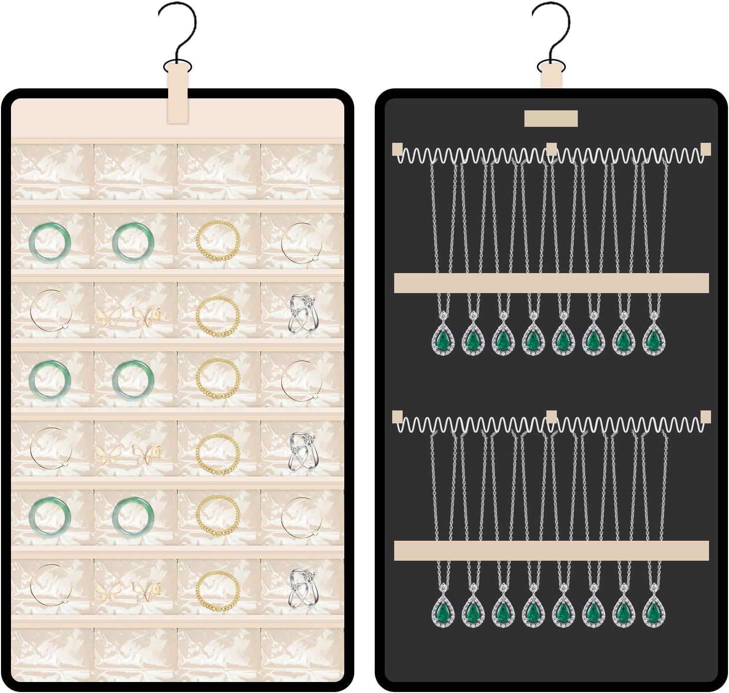 Chris.W DoubleSided Hanging Jewelry Organizer Storage Roll with 360