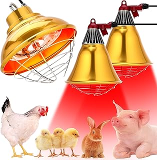 3 Set Heat Lamp for Chickens Include 350w Carbon Fiber Chicken Coop Brooder Heater Lamp Warming Lampshade with 150w Infrared Red Heat Bulb for Chicks Ducks Rabbits Dogs