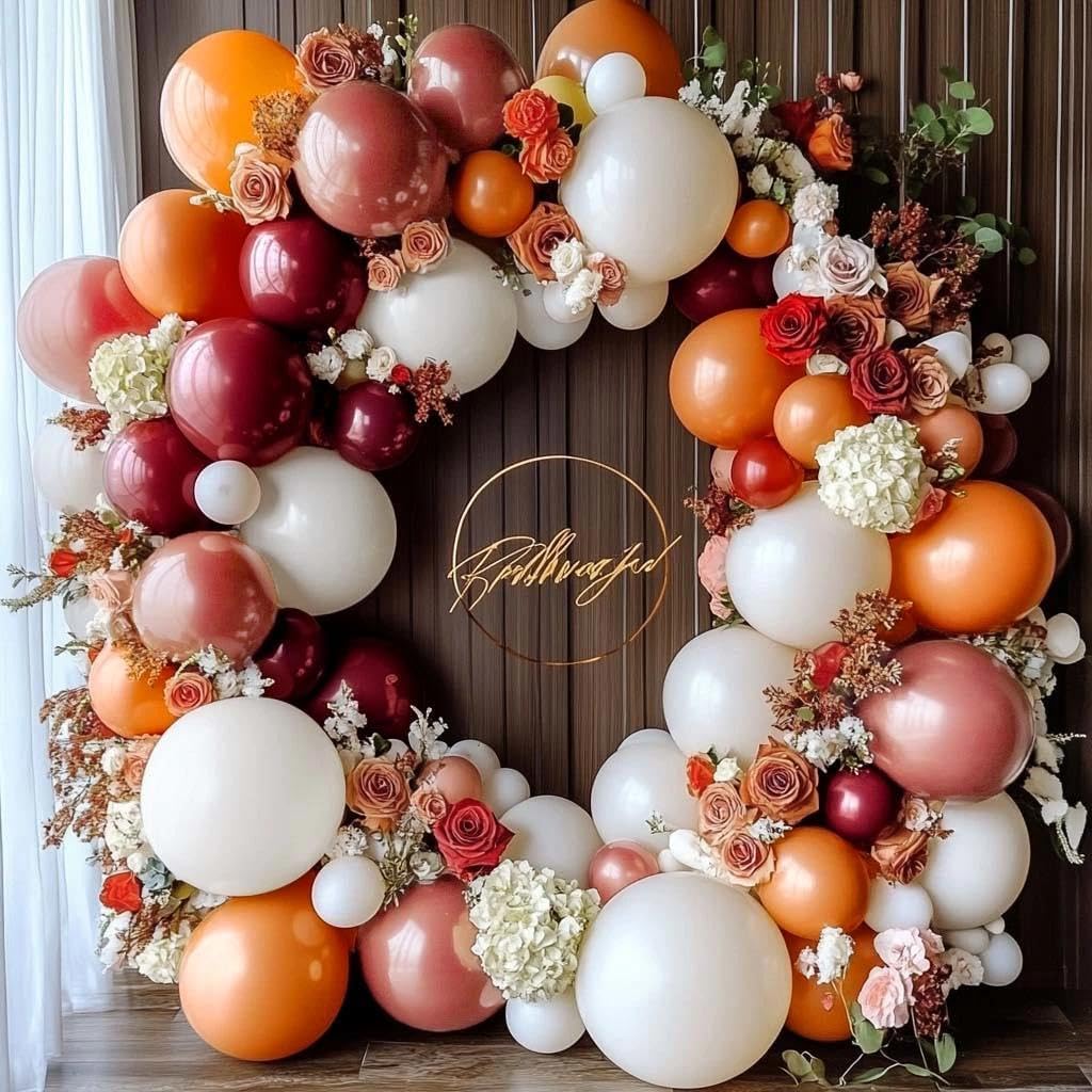 Orange Red Balloon Garland Double Stuffed Burgundy White Dusty Pink Balloon Arch Kit Balloons for Happy Birthday Wedding Baby Shower Bridal Shower Engagement Backdrop Party Decorations