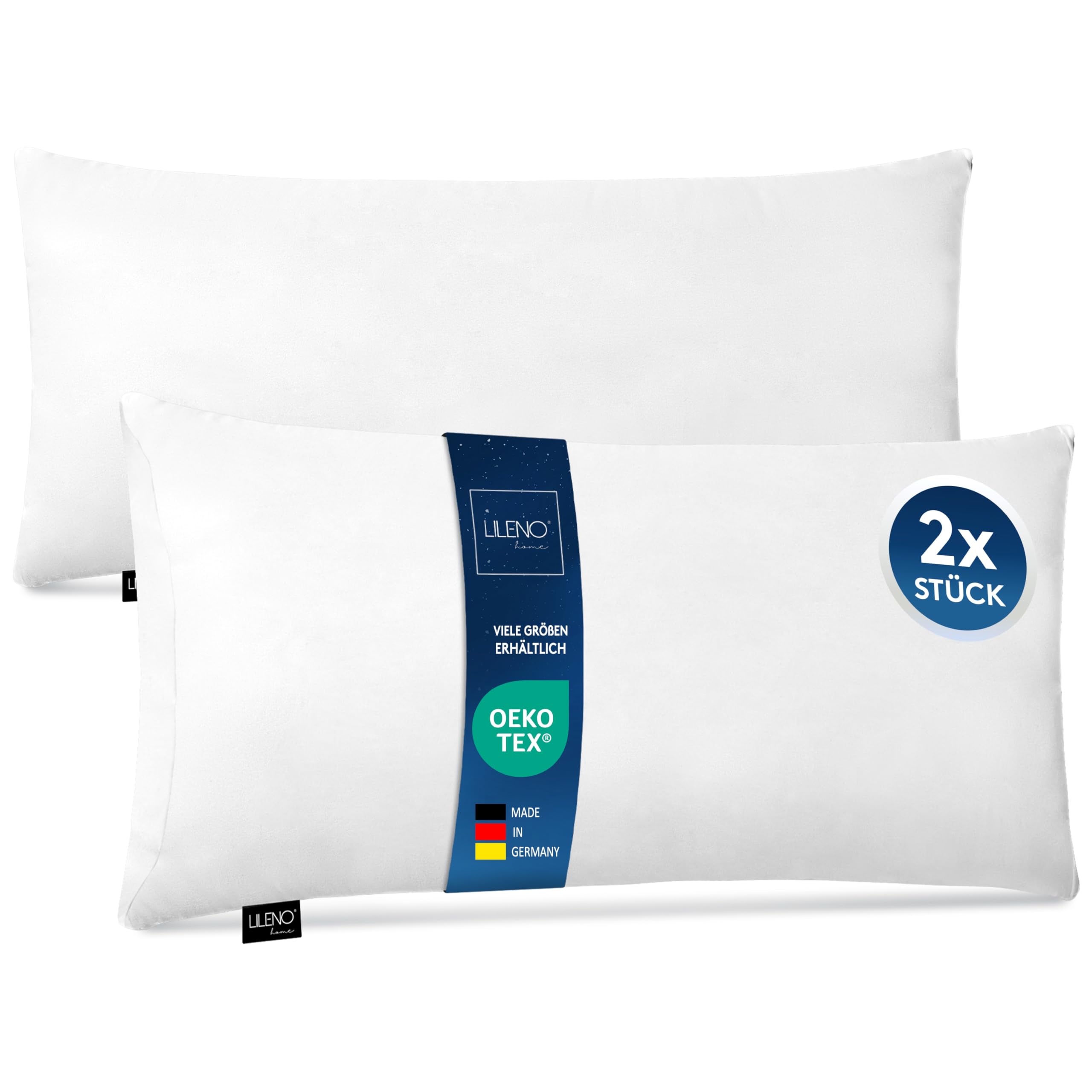 LILENO HOME Microfaser Kissen 40x80 cm Deluxe (650g Füllung) [2er Set] bis 95 Grad waschbar - Kopfkissen 40x80 cm als Kissen-Füllung für Bett oder als Dekokissen