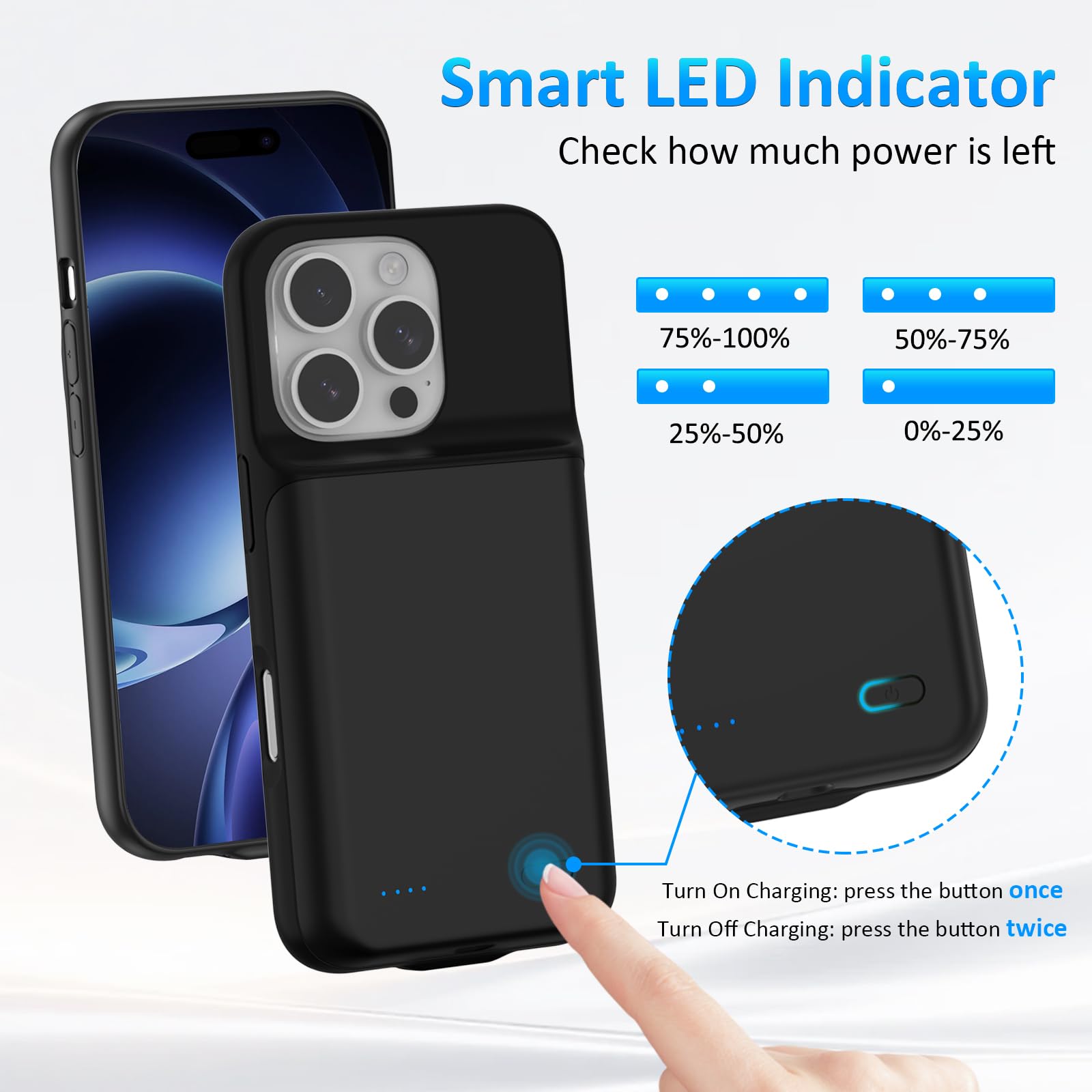 Custodia Batteria per iPhone 16 Pro,8500mAh Portatile Caricabatterie Ultra Sottile Power Bank Cover Batteria per iPhone 16 Pro（6.1“）-Nero