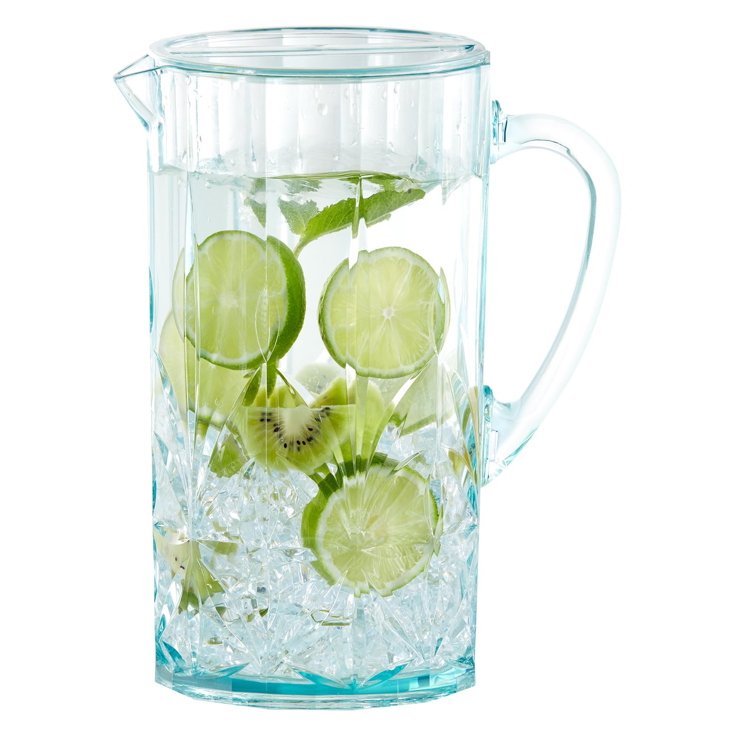 BELLAFORTE Jarra de agua de plástico Tritan inastillable con tapa, Myrtle Beach, jarra de agua irrompible de 88 onzas con asa, perfecta para jugo de naranja, té helado y bebidas, apta para