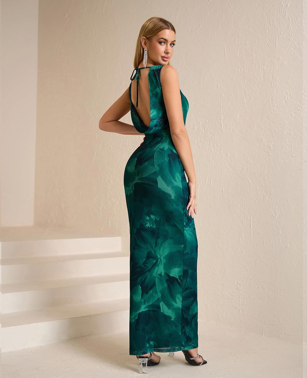 XinFSh Women's Bodycon Maxi Dress Sexy Backless Tie Mesh Long Formal Wedding Guest Cocktail Dresses - Image 6