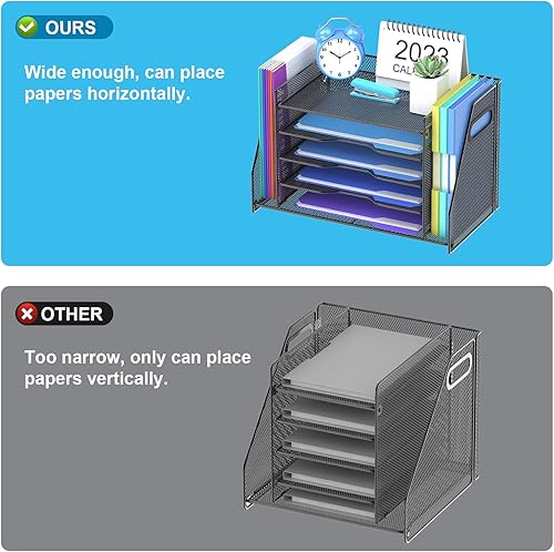 Miniatura 3 de SAMSTAR Organizador de escritorio con 2 soportes verticales para archivadores, bandeja de papel de malla con estantes de 5 niveles para suministros