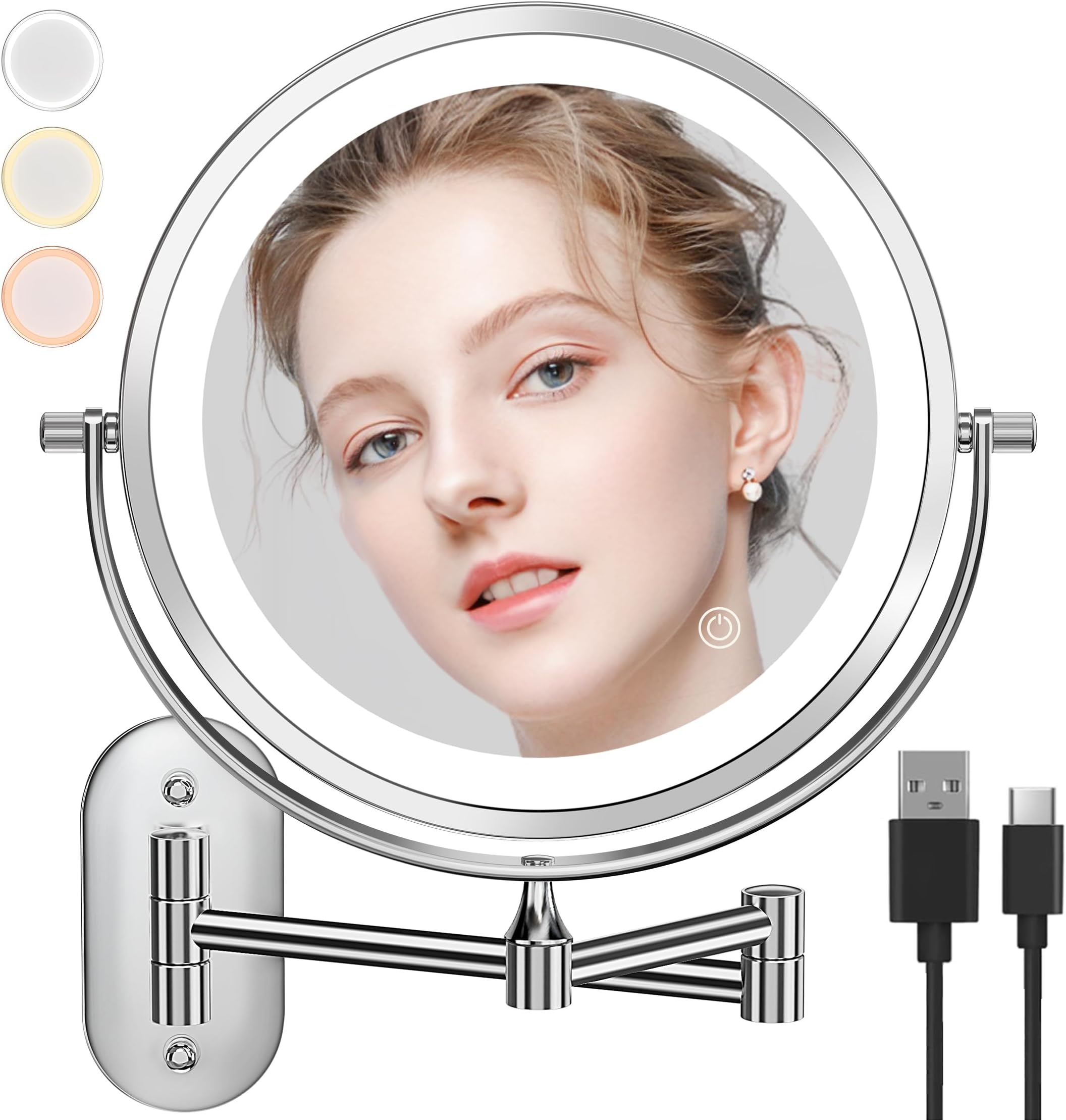 Amazon.com - CONLWIN 9" Wall Mounted Lighted Makeup Mirror, 3000mAh ...