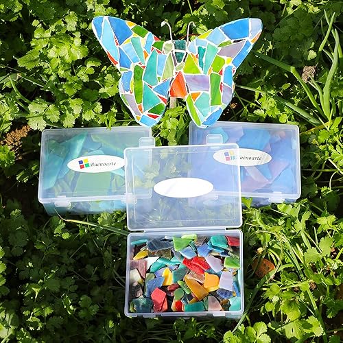 Miniatura 5 de Azulejos de mosaico de vitral, 2 libras de azulejos de mosaico de vidrio mixto vibrante, suministros de manualidades de mosaico para decoración del