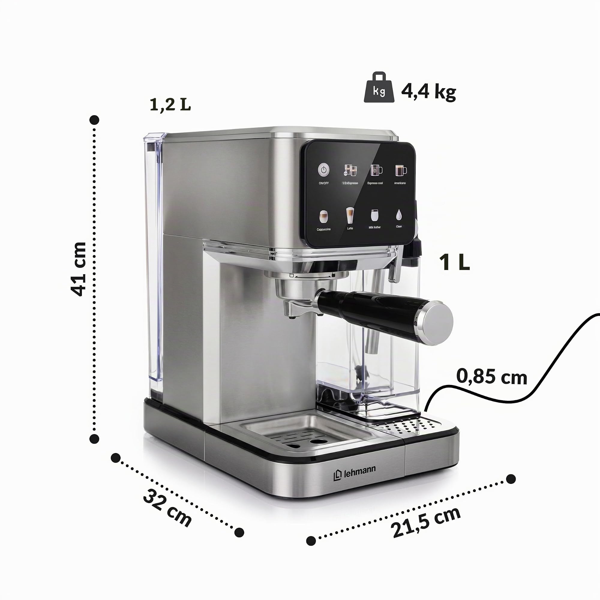 LEHMANN Macchina da Caffè Capsule e Macinato con Montalatte