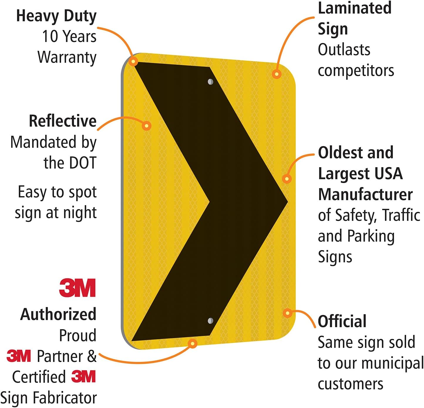 SmartSign 18 x 12 inch Chevron Right Arrow MUTCD-Compliant Metal Sign, 63 mil Aluminum, 3M Laminated High-Intensity Grade Reflective Material, Black and Yellow, Made in USA