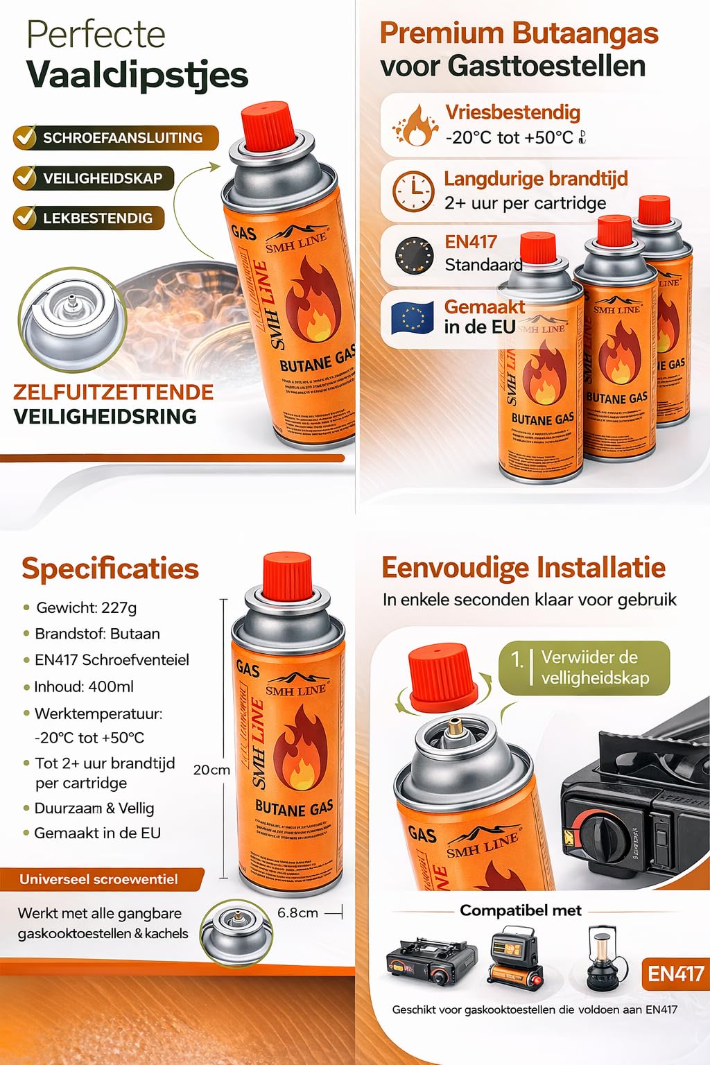SMH LINE® Lot de 12 cartouches de gaz butane MSF-1A - 227 g - Brûleur Bunsen - Réchaud de camping - Chauffage à gaz - Brûleur à souder