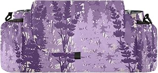 CUPADA Lavender Flowers Bunch Universal Baby Stroller Organizer with Cup Holders, Large Capacity Spring Purple Floral Stroller Organizer Bag Adjustable Strap Fit Most All Strollers