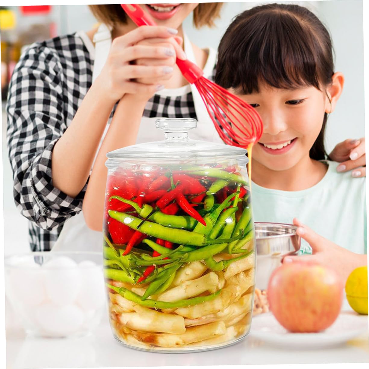 POPETPOP Barattolo Ermetico in Vetro Trasparente per Sottaceti e Biscotti con Sigillato Contenitore Riutilizzabile per Uso Quotidiano e Fermentazione Domestica