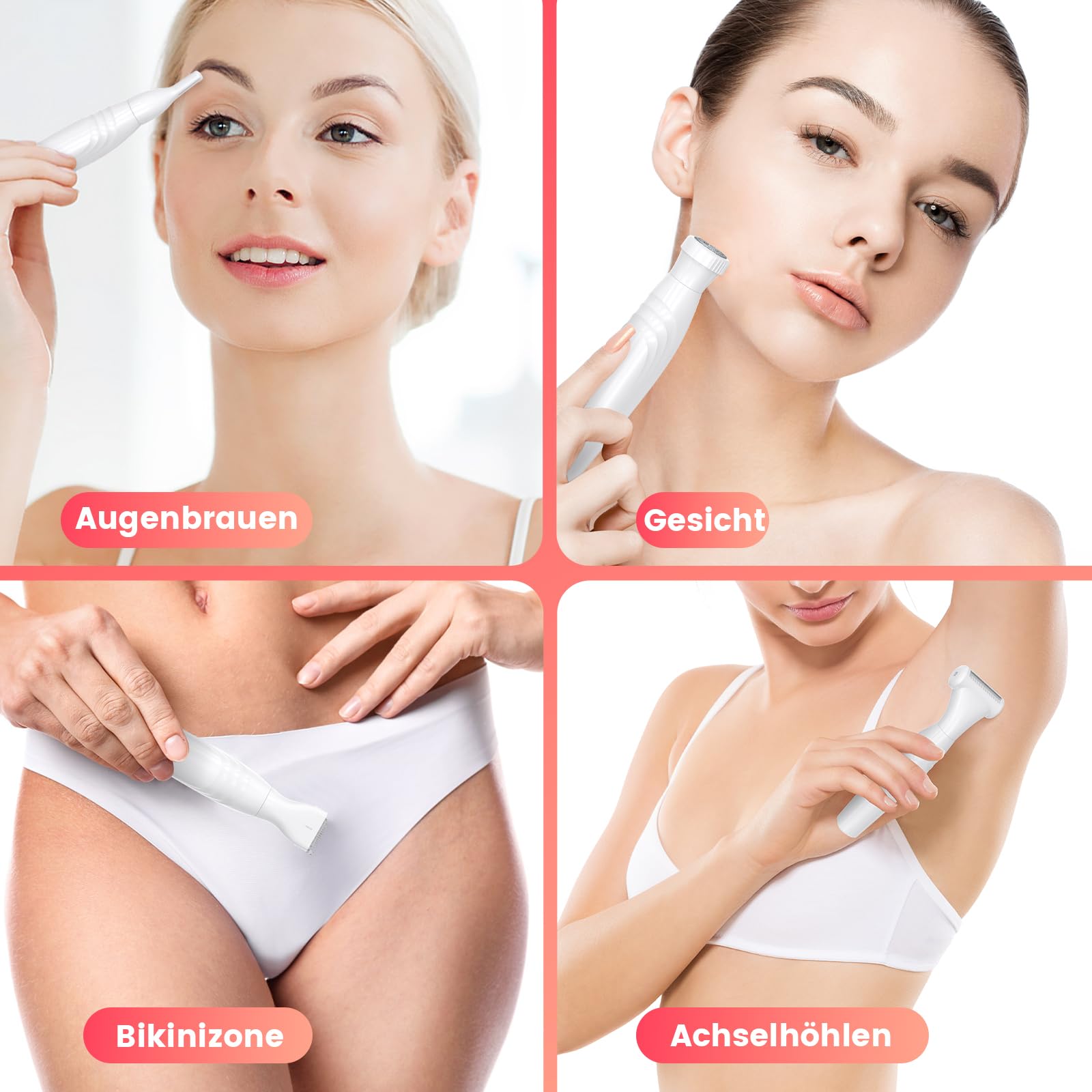 MAXGROOM Intimrasierer für Frauen,4-in-1 Elektrischer Körperrasierer Damen,Nass-Trocken Bikini Trimmer,Körperhaartrimmer für Augenbrauen,Gesicht, Intimbereich,Akku Elektrorasierer mit LED (Mehrfarbig)
